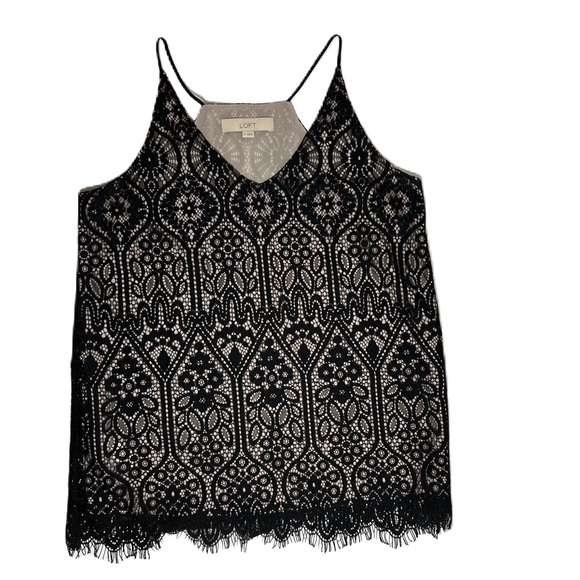 Ann Taylor LOFT lace spaghetti strap racerback camisole Size S Black - Picture 2 of 6